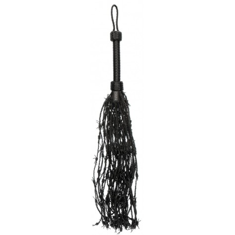 Черная многохвостая плетеная плеть Leather Barbed Wire Flogger - 77 см.