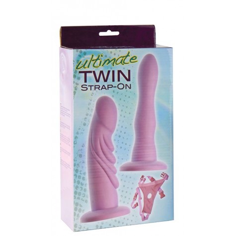 Женский страпон с 2 насадками-фаллосами ULTIMATE TWIN STRAP-ON - 17,8 см.