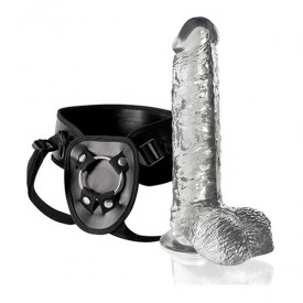 Прозрачный фаллоимитатор с креплением на поясе кольцом INVISIBLE HUNTER 7INCH DONG AND HARNESS - 17,8 см.